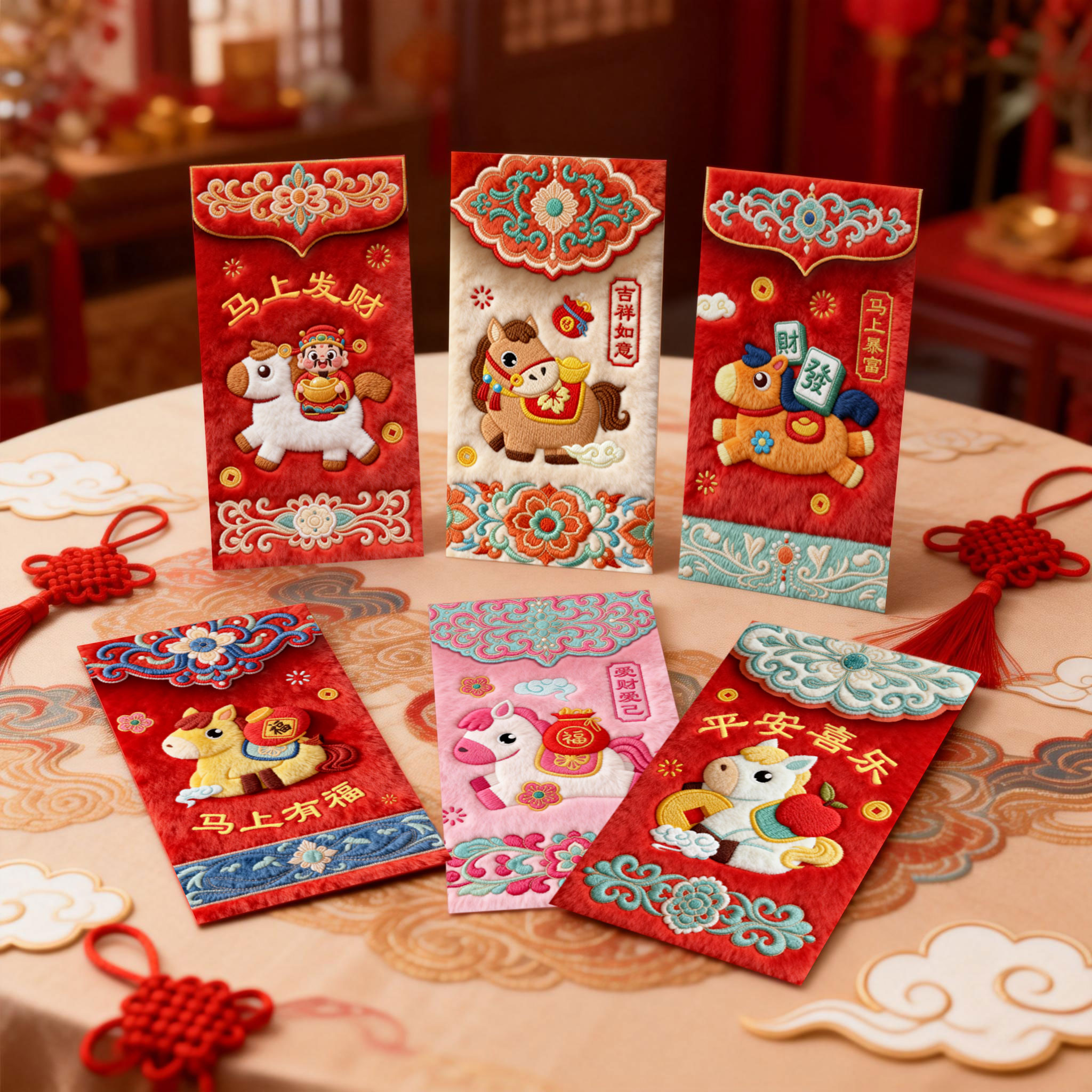 【到手30个】2026马年红包平面立体仿刺绣风格大号中式压岁利是封