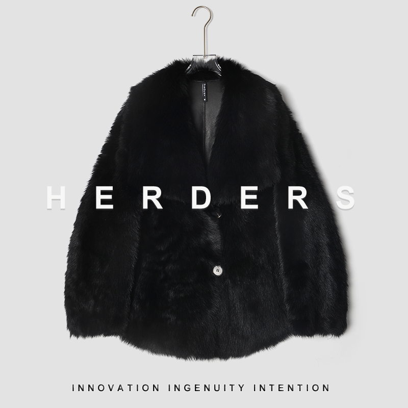 HERDERS “校花羊系列”短款V领皮草外套 40920