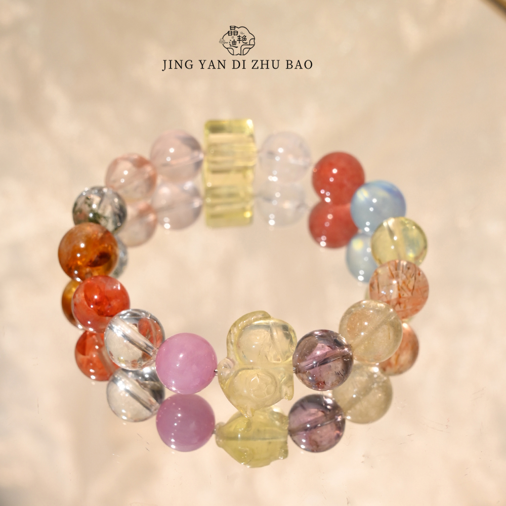 【财四方】黑晶超七兔毛绿幽灵金发晶多宝原创手链【多样性发其一】