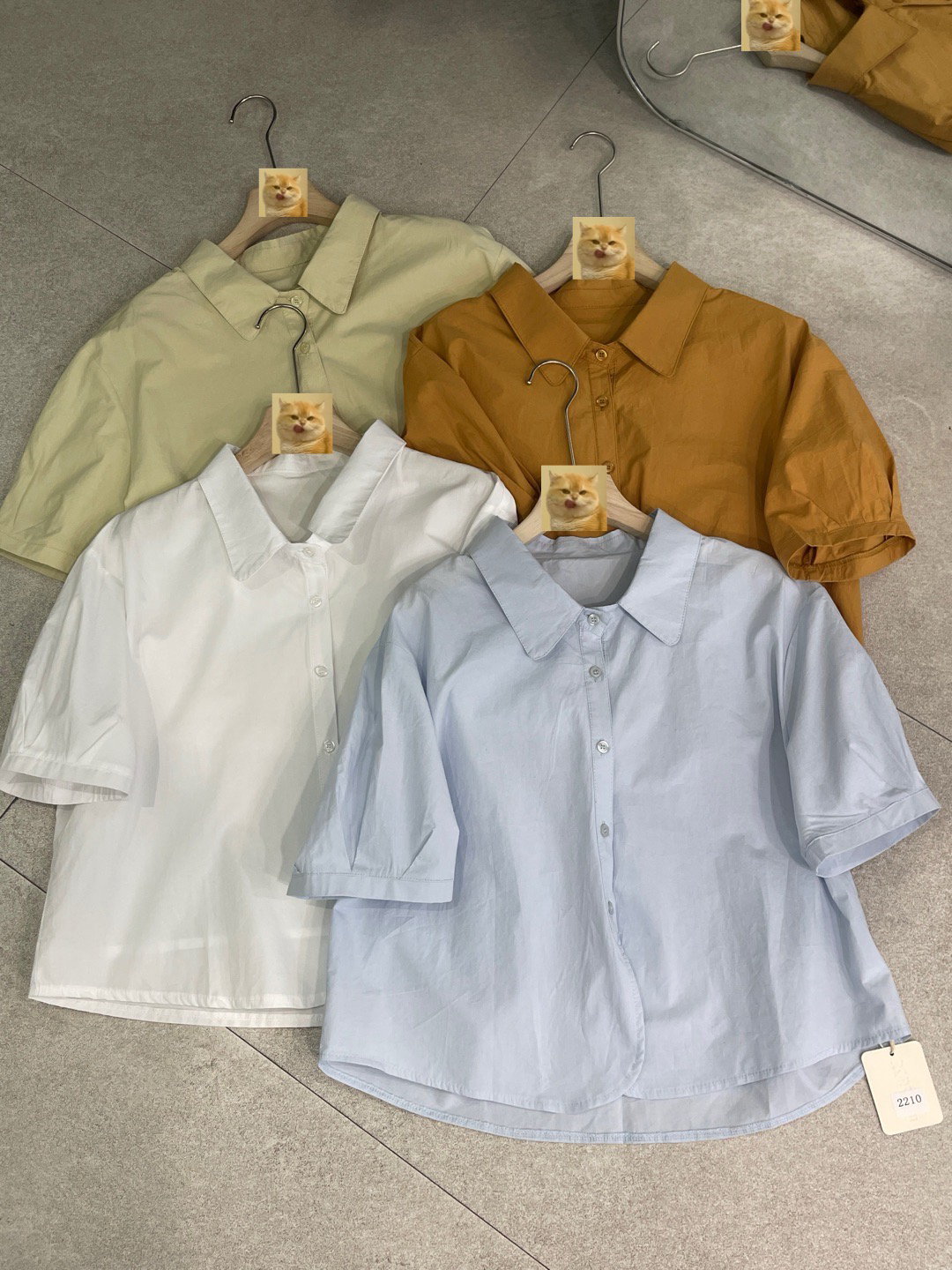 2210 夏季新款法式复古气质短袖衬衫 宽松显瘦小个子翻领衬衣