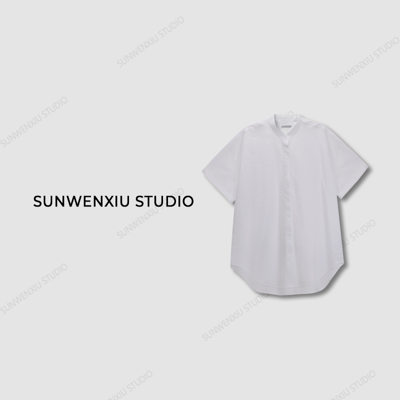 swx studio2店 “立体腔调”极简老钱白色宽松锦棉廓形衬衣