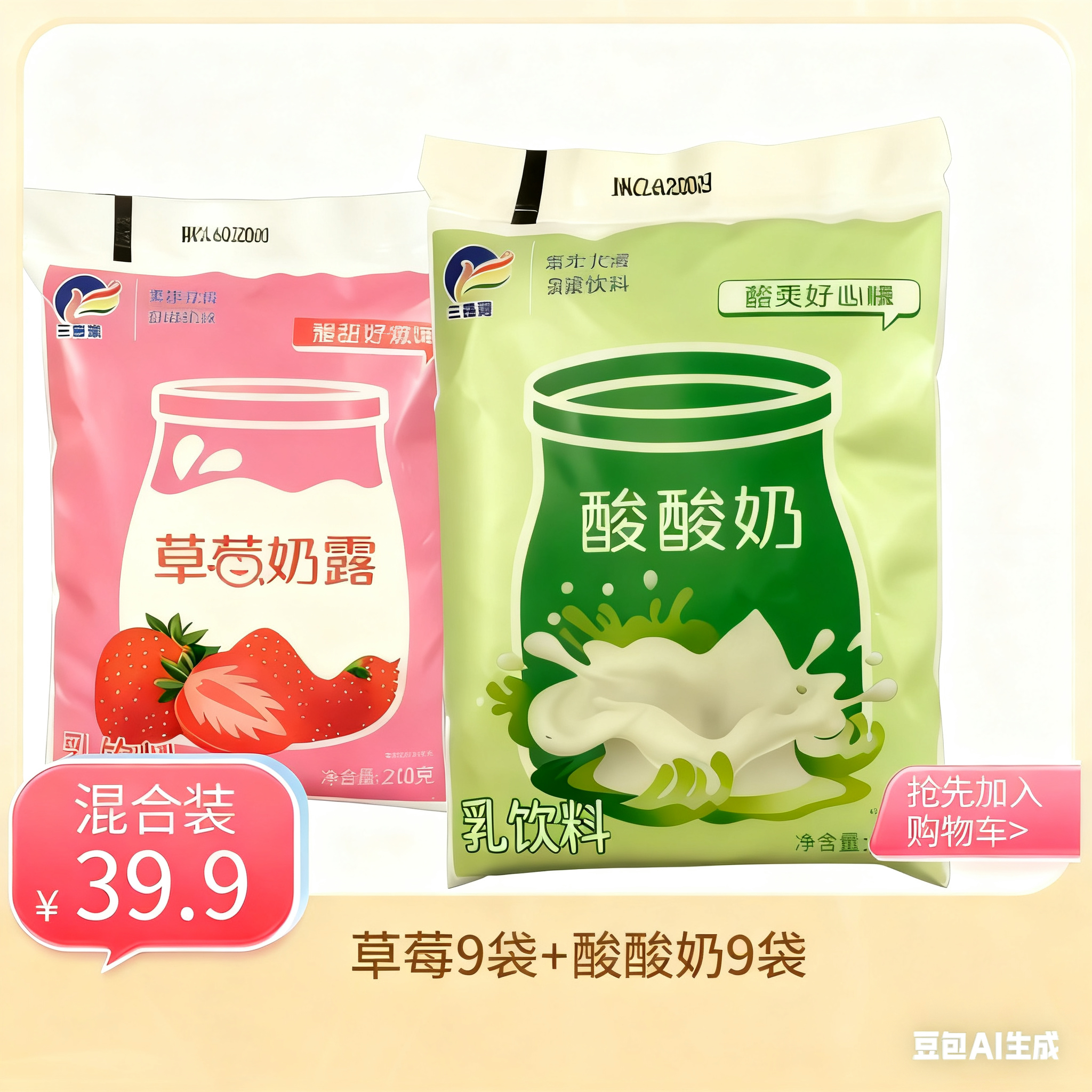 （不退不换，破损按袋赔付）草莓奶露9袋➕酸酸奶9袋