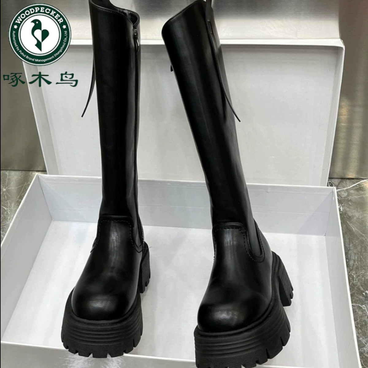 啄木鸟增高厚底显瘦不过膝骑士靴长筒靴女2025秋冬新款粗跟高筒靴