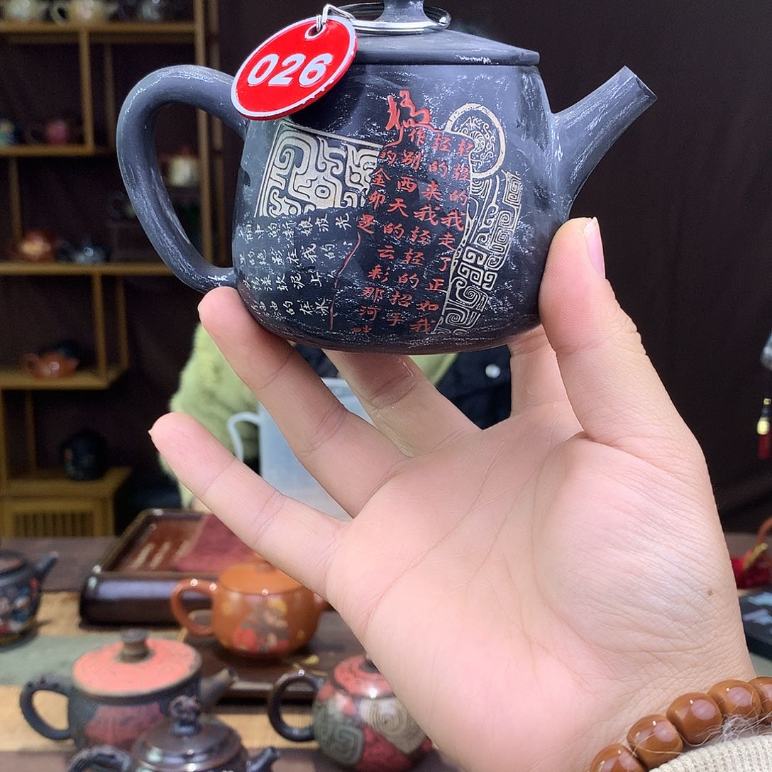 壶建水紫陶手磨彩填茶壶026