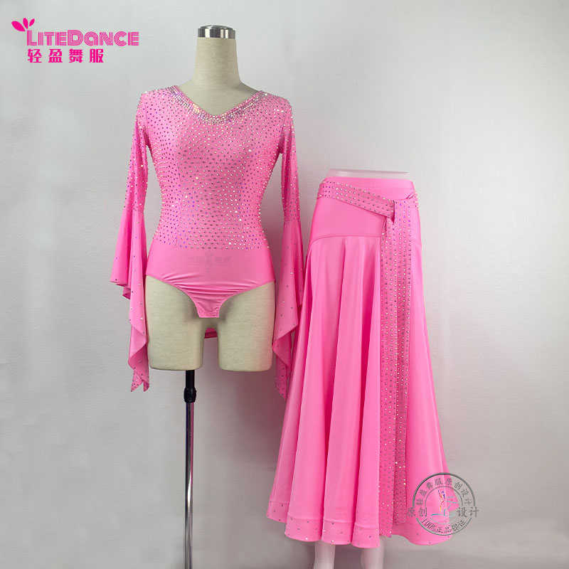 轻盈舞服 摩登舞蹈套装上衣半身裙亮钻设计高端气质国标舞交谊舞