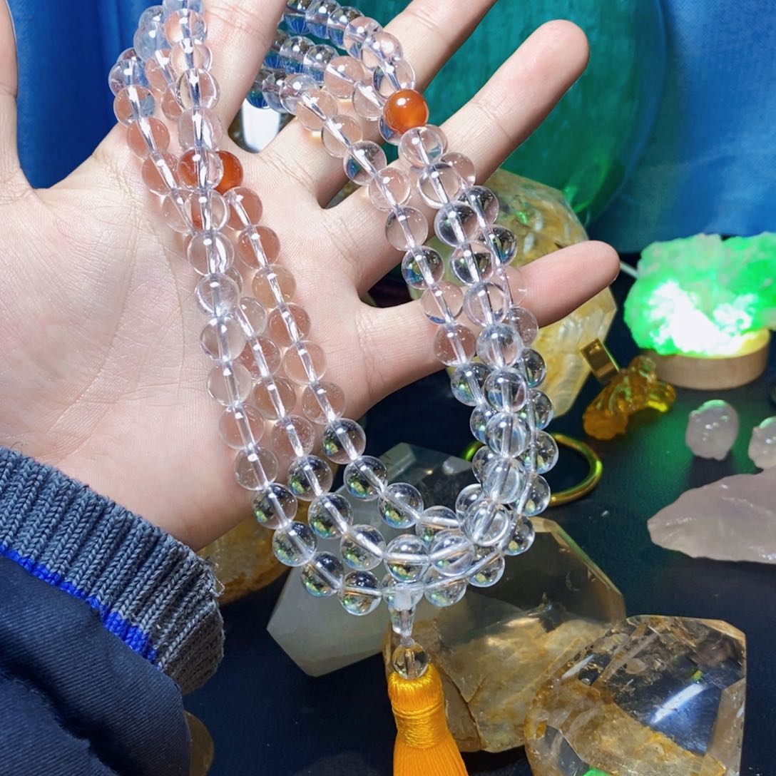 水晶天然白水晶108颗佛珠未镶嵌我****～