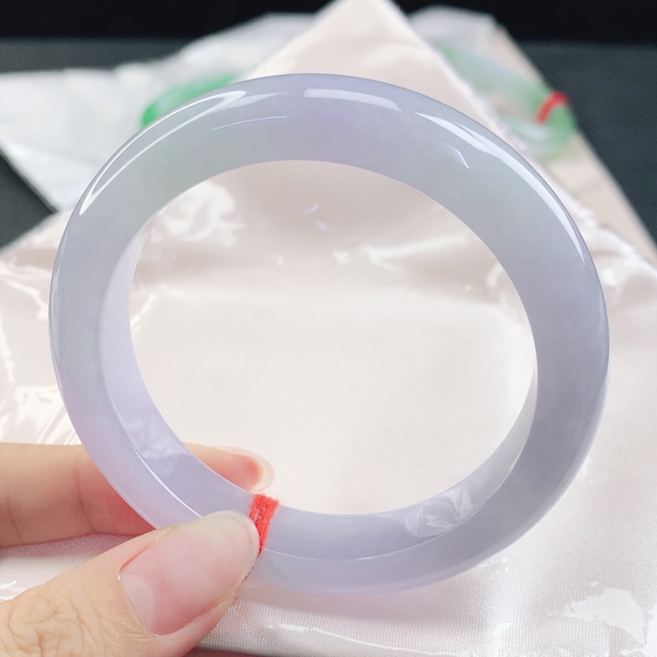 翡翠未镶嵌手镯缅甸57.4冰润粉紫春彩正圈