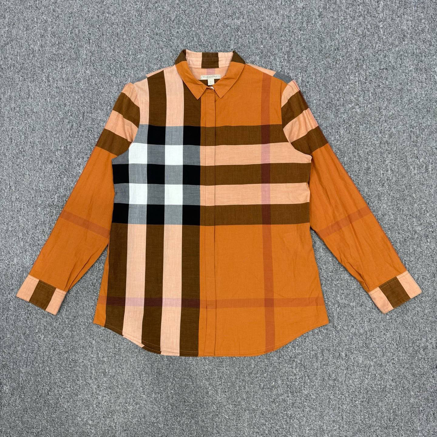 99新 BURBERRY/博柏利 14520611 巴宝莉 橙色格纹长袖衬衫 S码