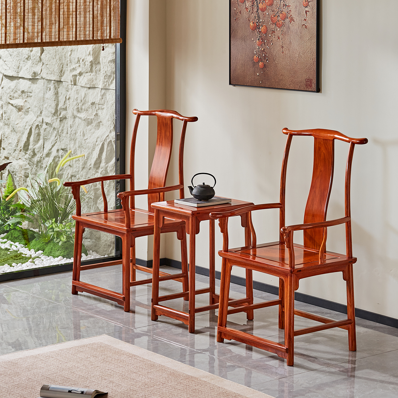 缅甸花梨攻玉山房官帽椅家用舒适红木椅禅意新中式客厅简约