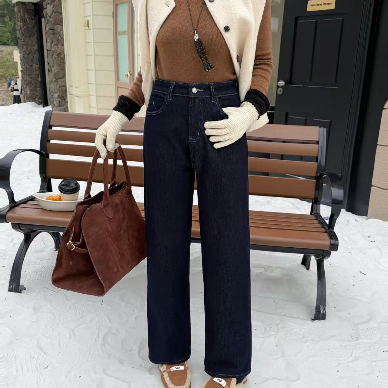 【丽鑫】171复合绒高腰九分烟管裤