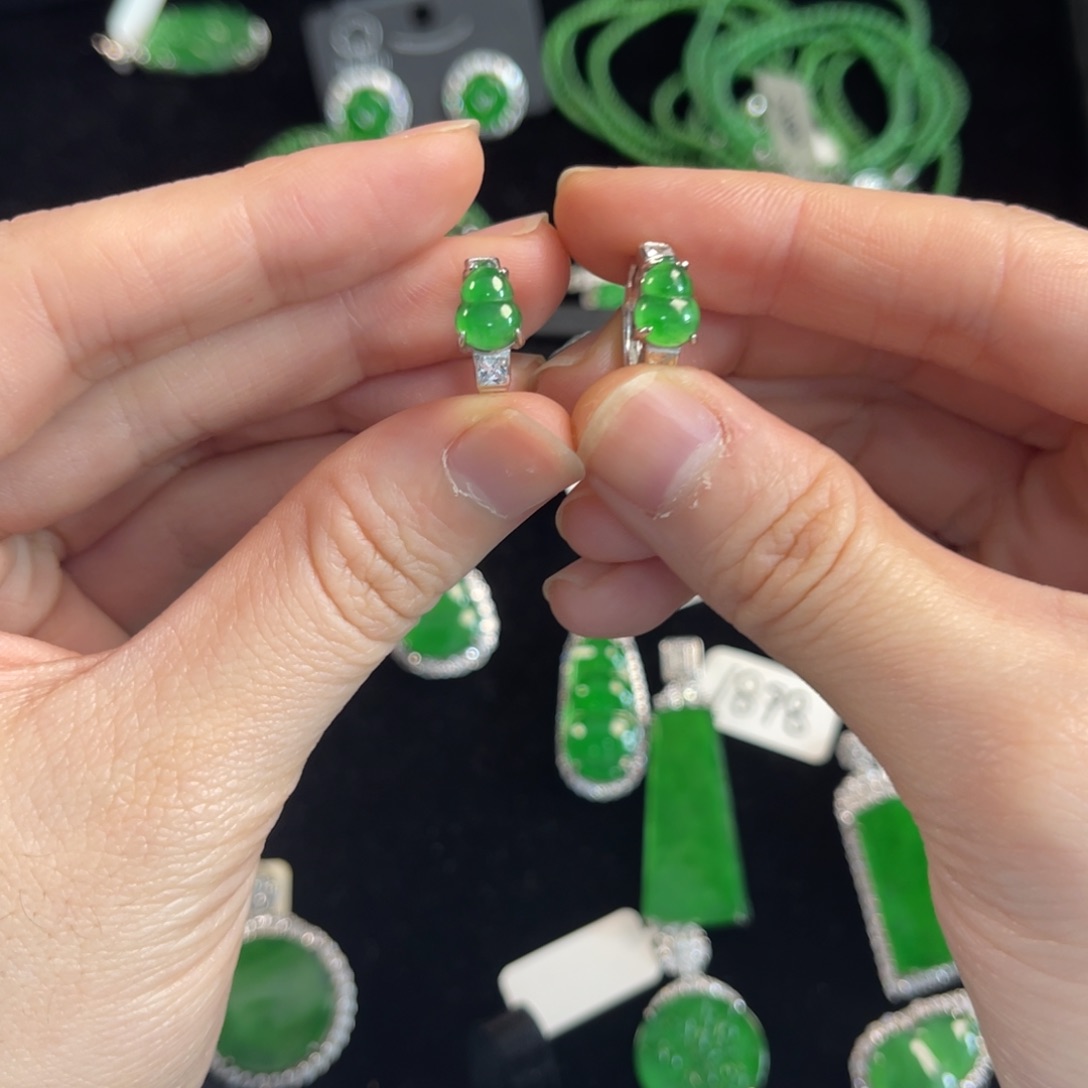 翡翠银S925镶嵌戒指葫芦耳扣