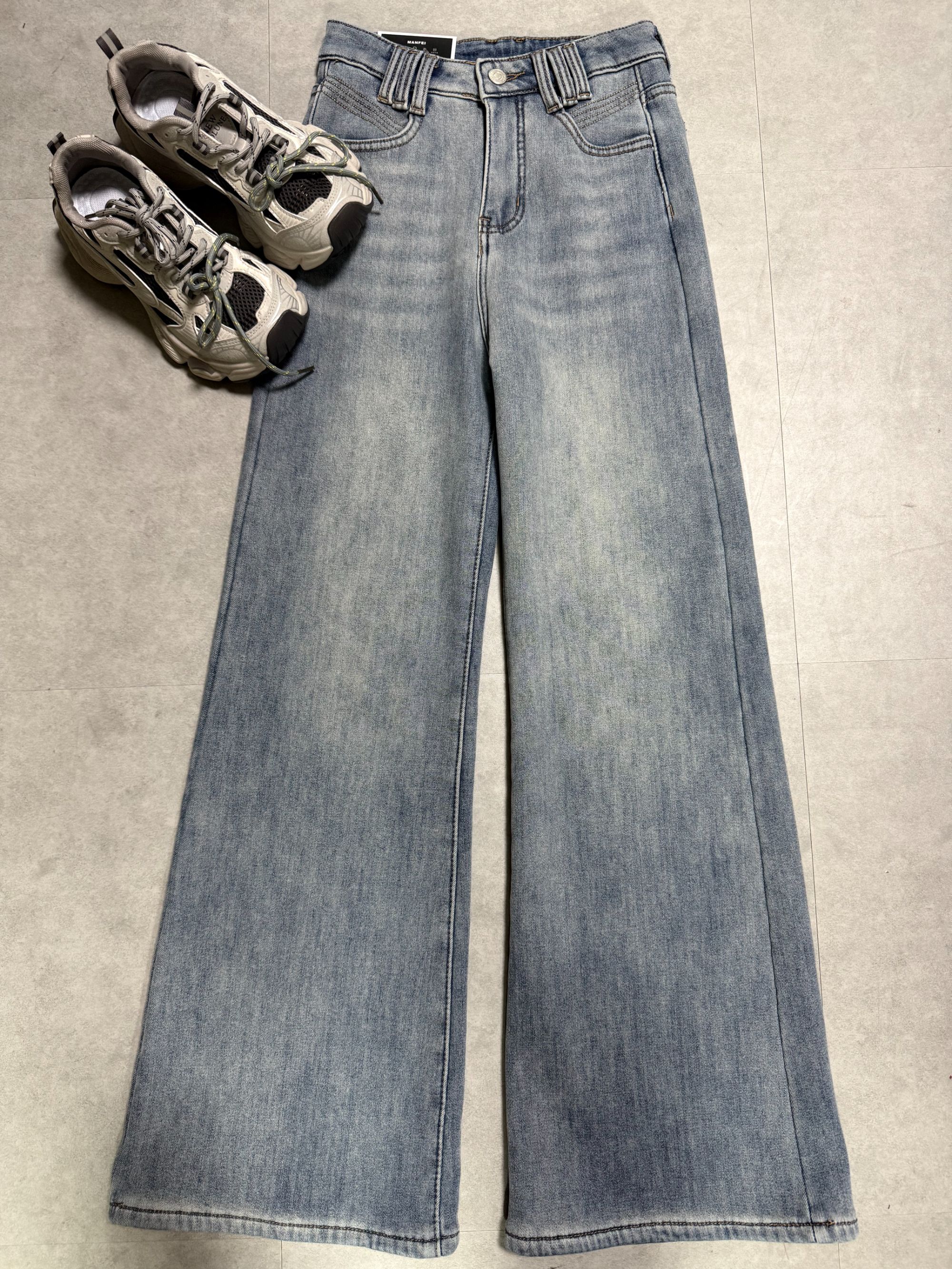 W5127王仙女「加绒加厚微喇牛仔裤/3」气质高腰垂感显瘦直筒微喇裤