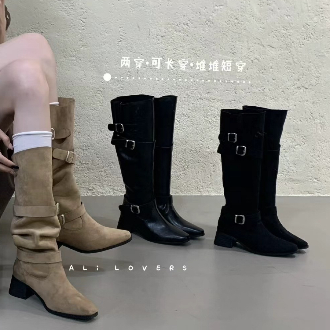 粗跟堆堆靴子女秋款2025年新款潮流不过膝长靴女款大筒围女鞋靴子