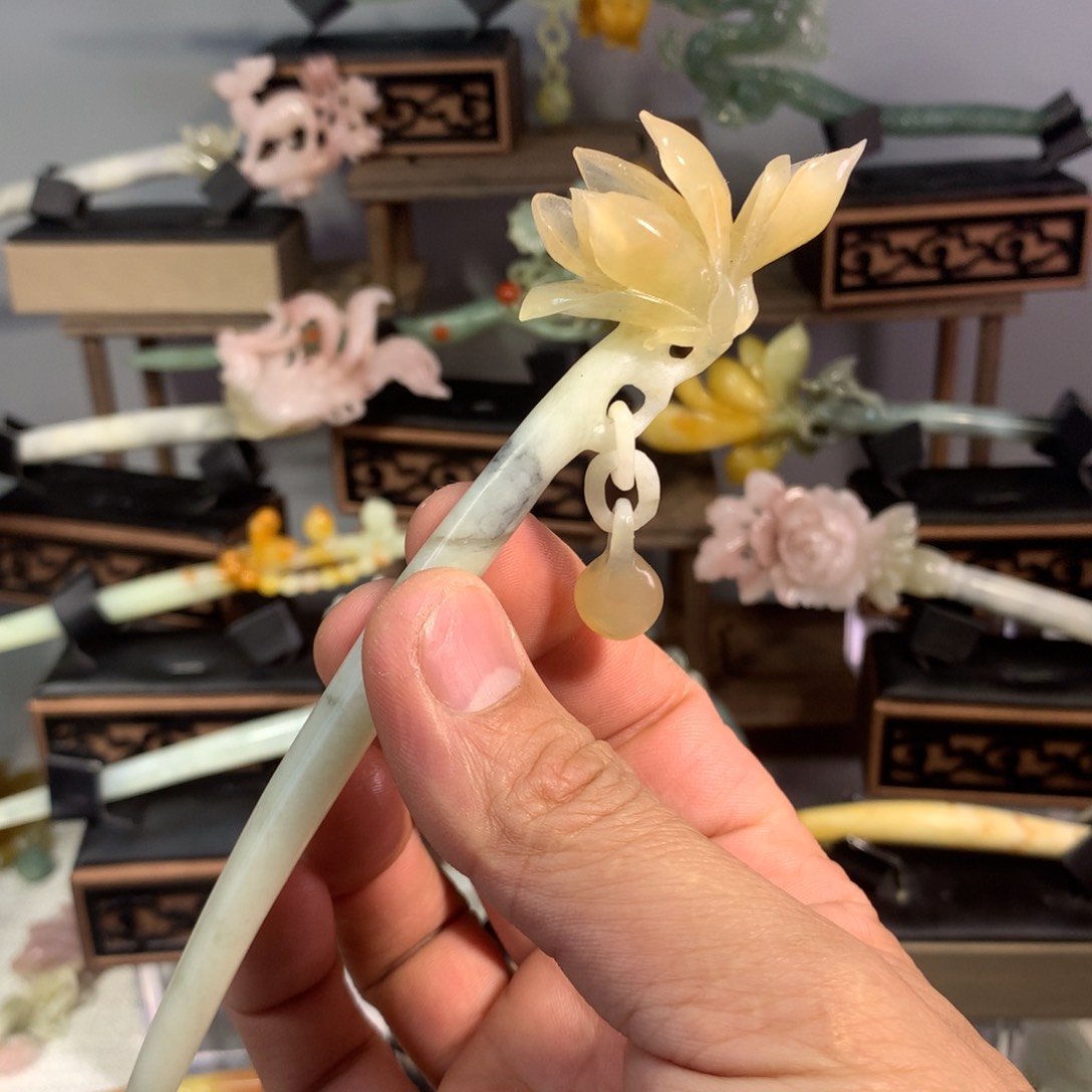 岫玉玉雕发簪未镶嵌