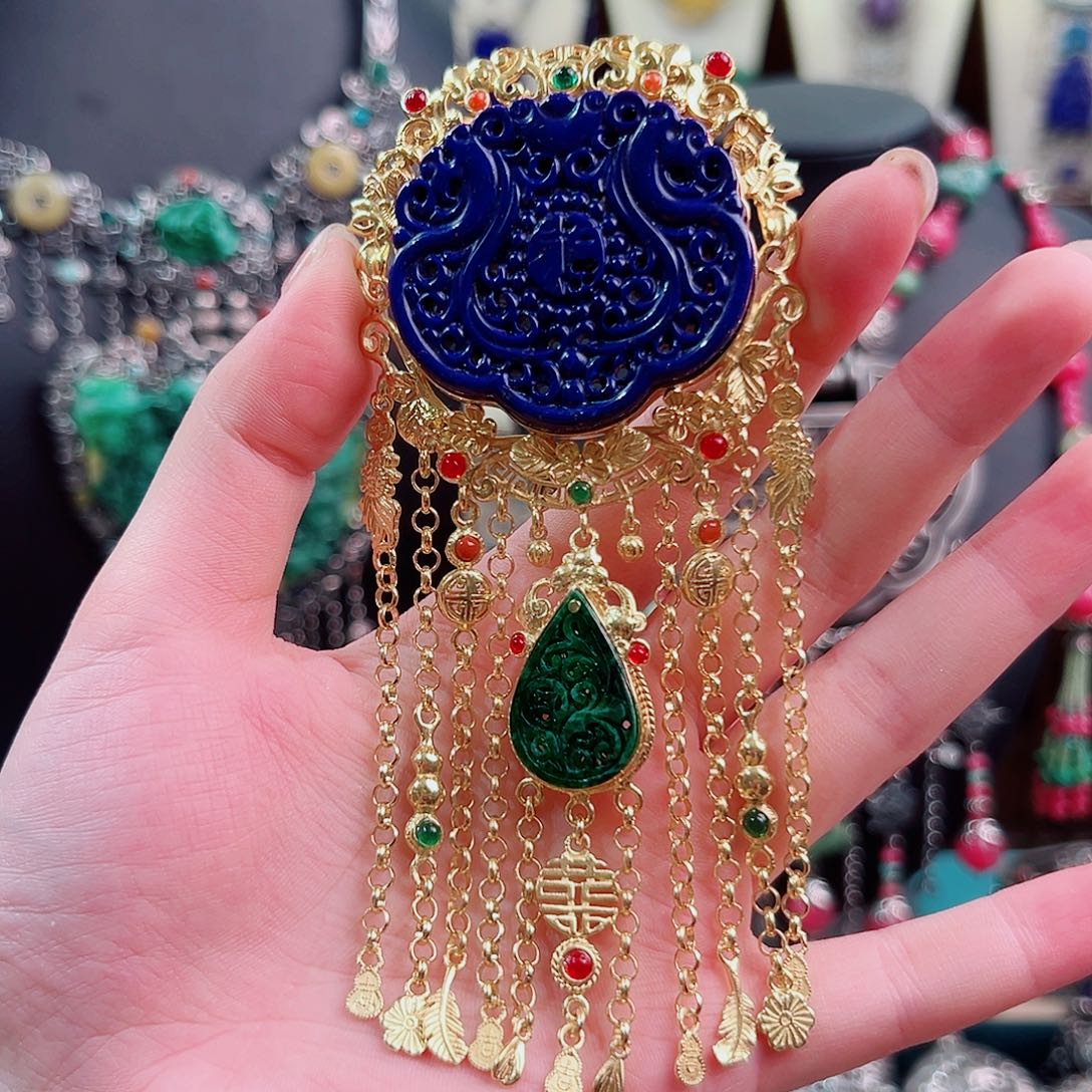 青金石银S925镶嵌项链