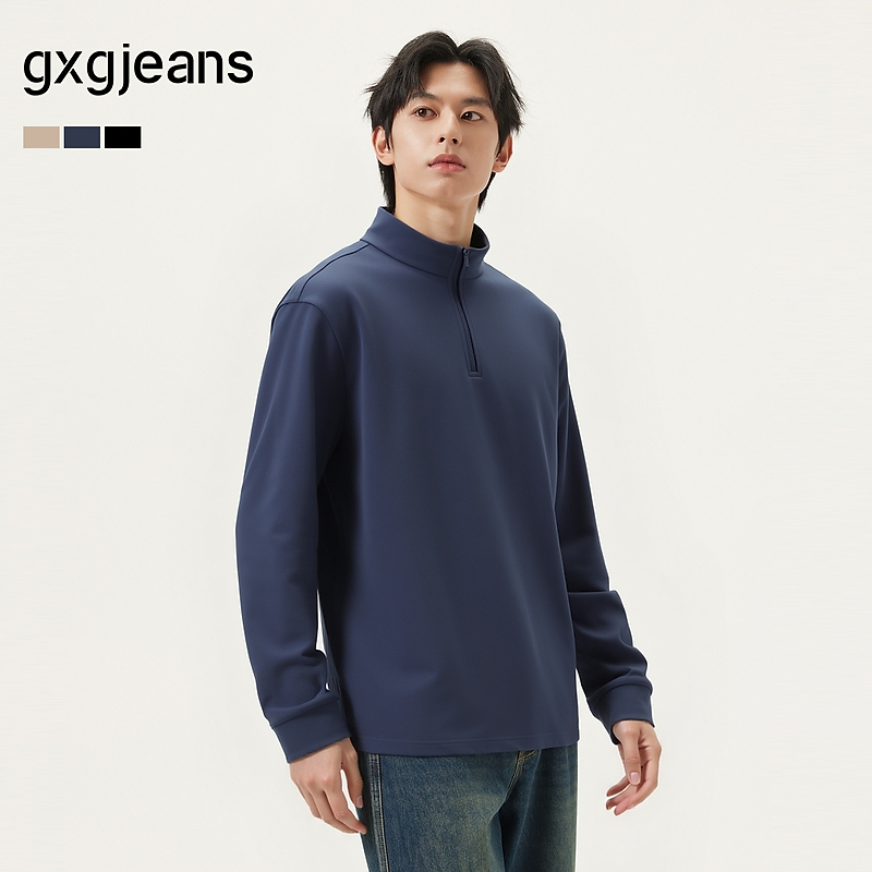 gxg.jeans男装 多色基础打底宽松半开襟长袖T恤男士 25年秋新品