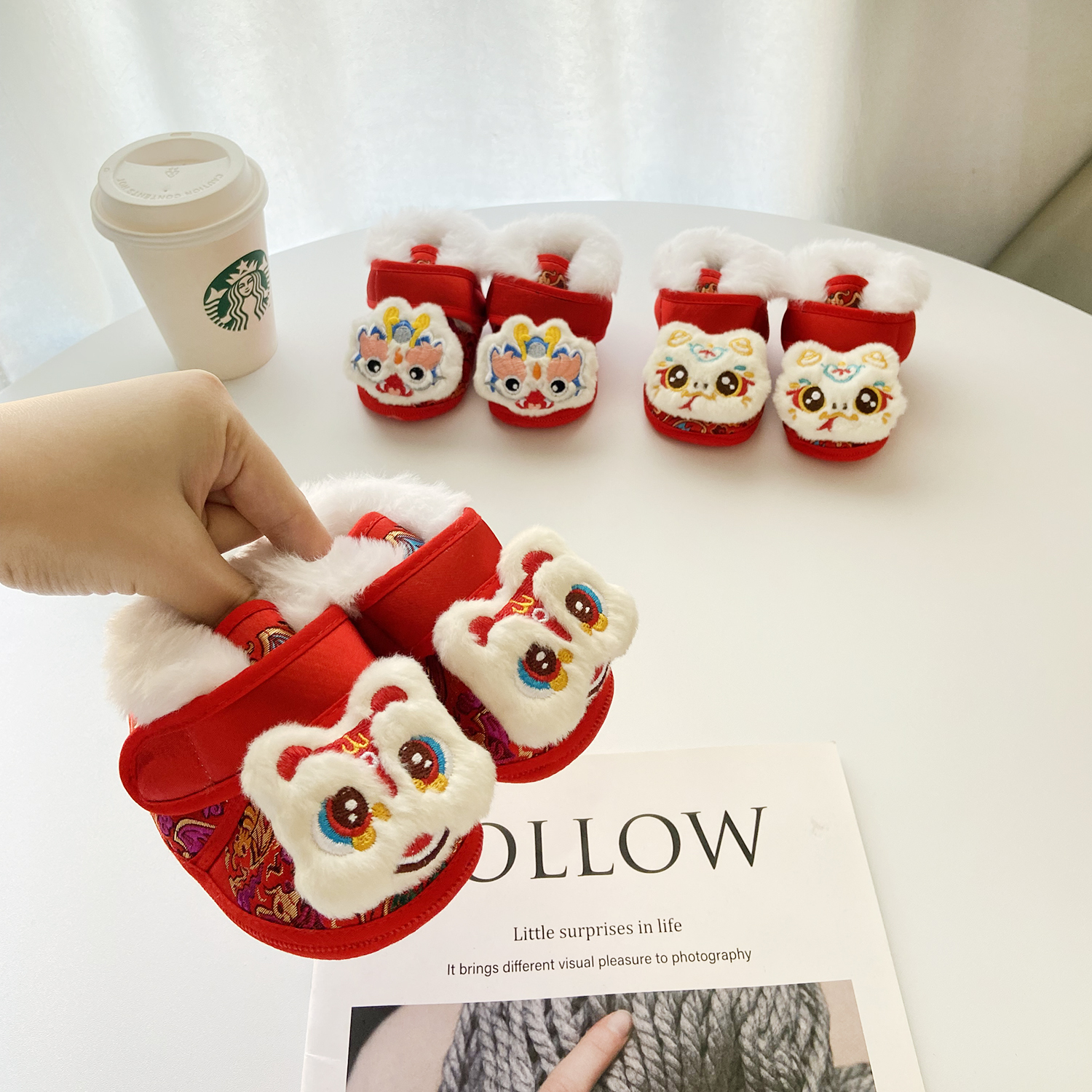 红色婴儿鞋子冬季0-6-12个月男女宝宝小月龄满月百天周岁加绒加厚