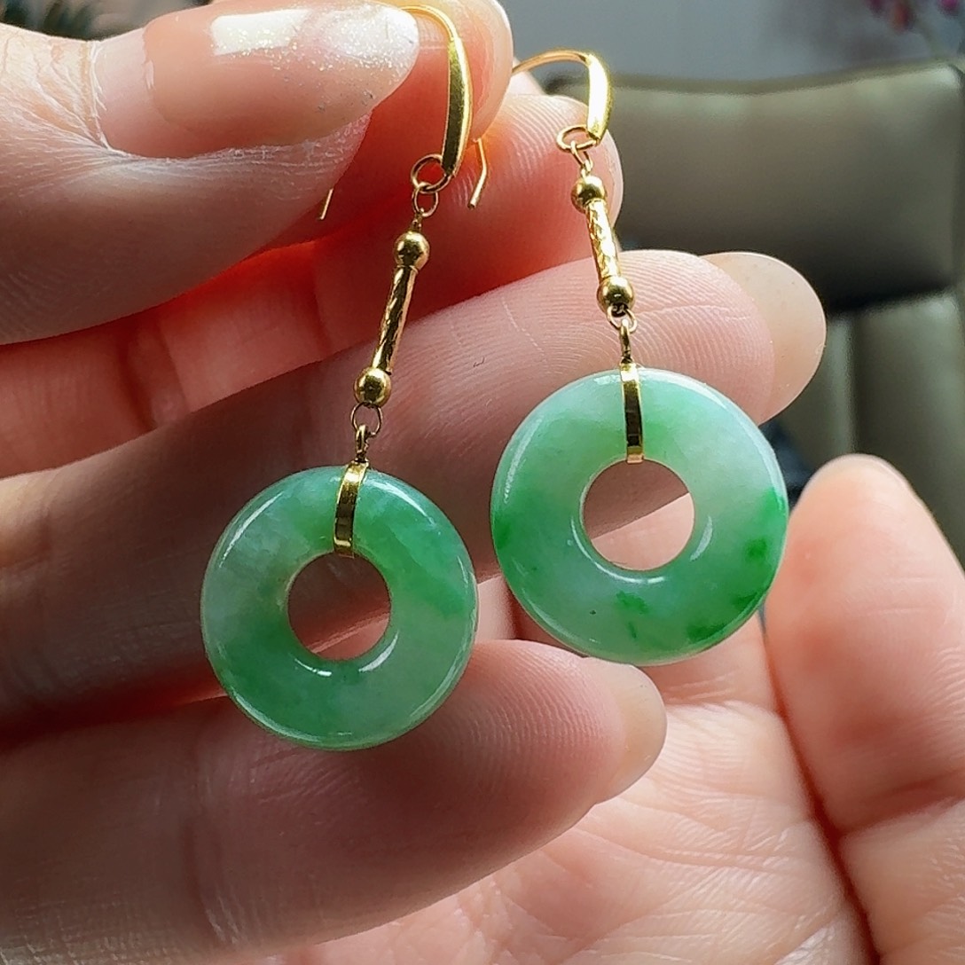 翡翠耳饰18K金镶嵌天然