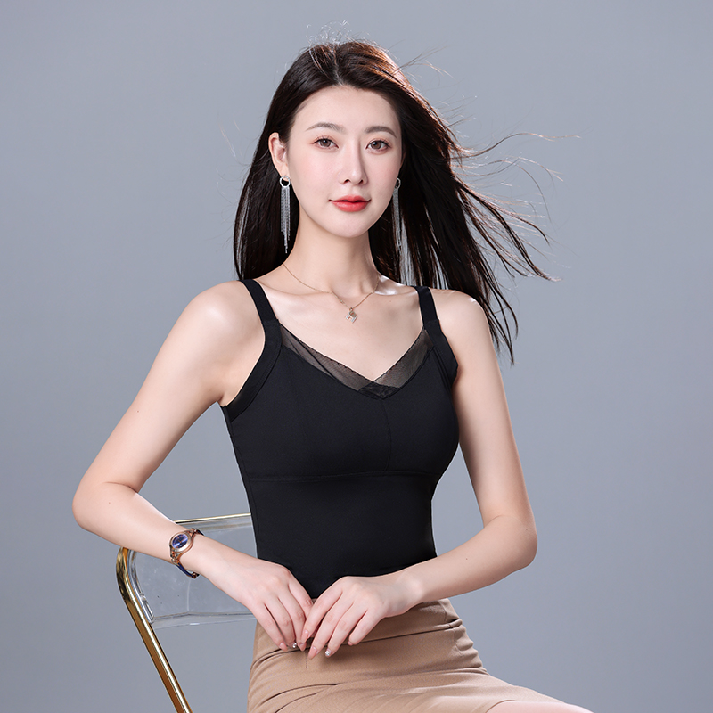 女士修身性感美背时尚无痕带垫打底无袖气质百搭打底衣1969