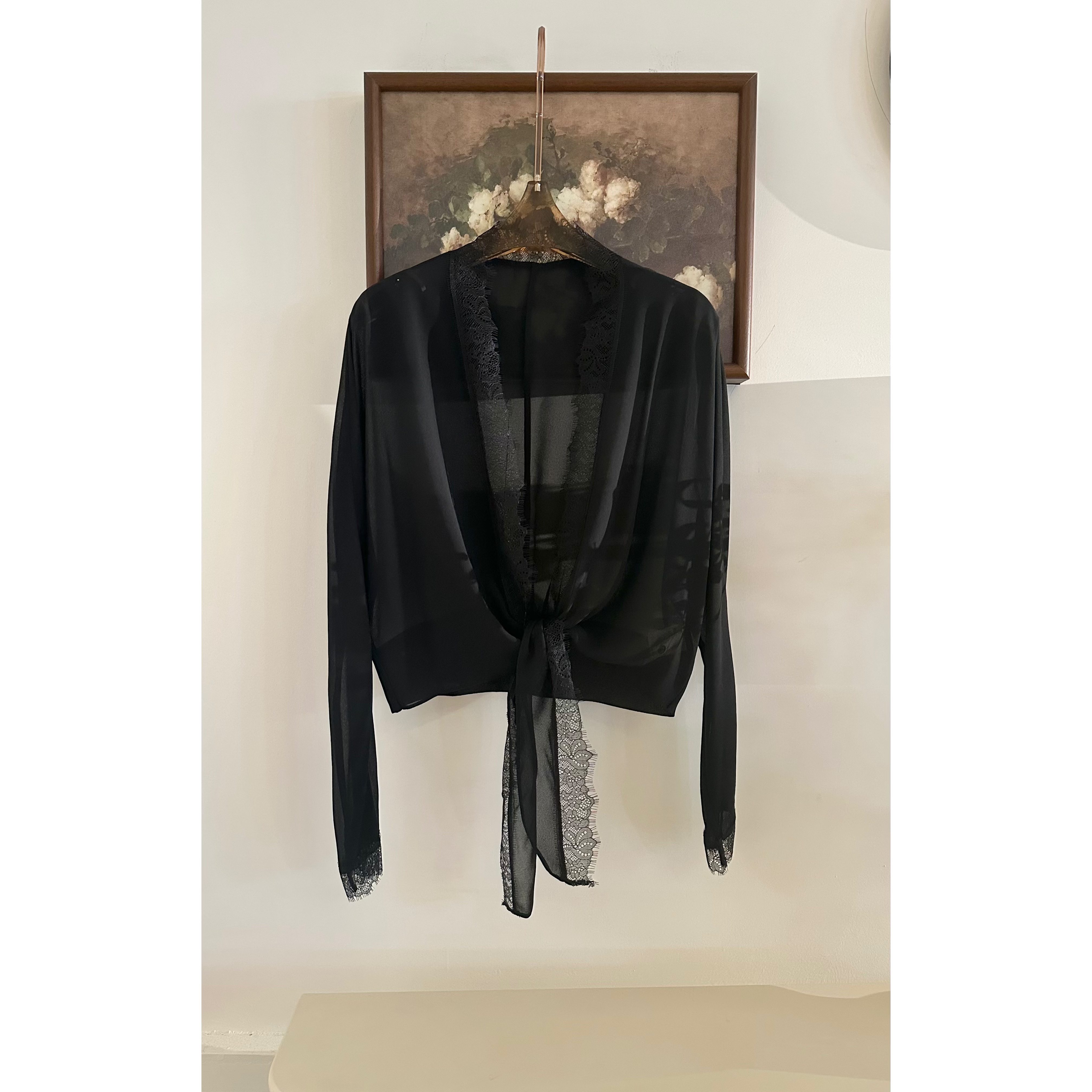 【轻盈】夏季新款乔其纱舒适轻薄纯色蕾丝微透小开衫MF-1866