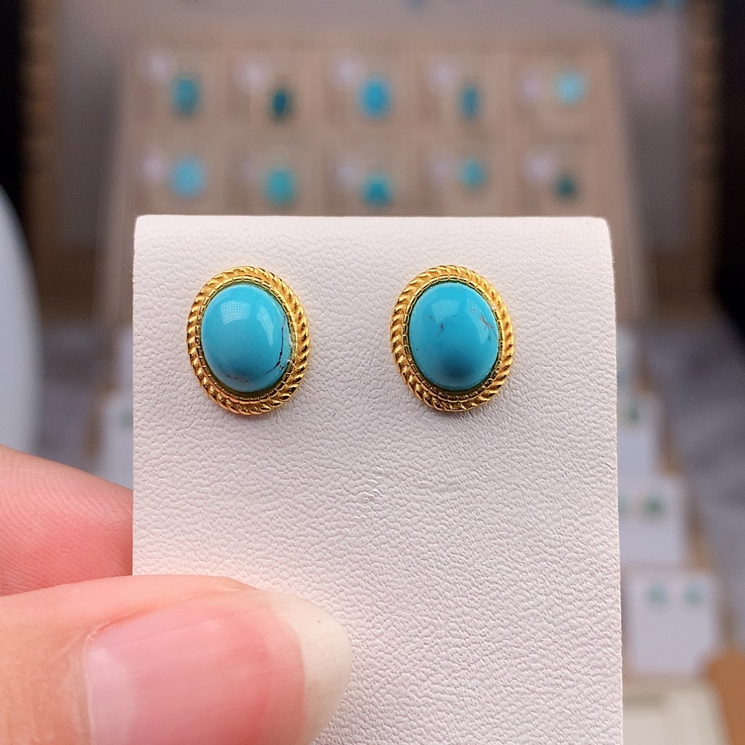 银S925镶嵌绿松石耳饰