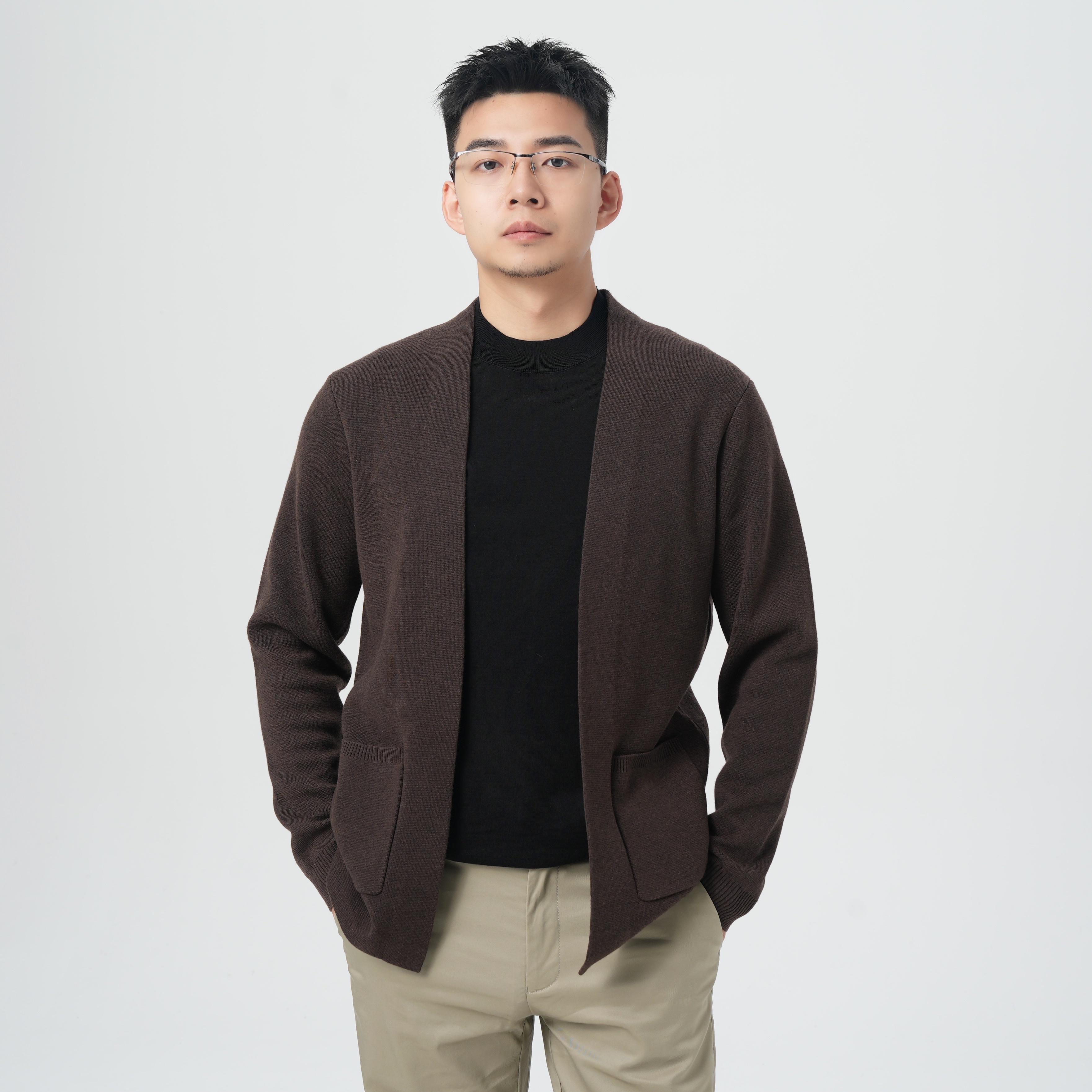 2025秋季新款男士针织宽松开衫时尚百搭大口袋简约外套 