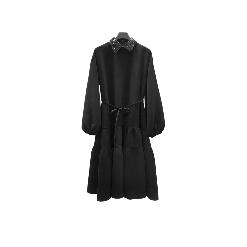 圣迪奥新款黑色收腰显瘦优雅气质连衣裙S244Z12A8