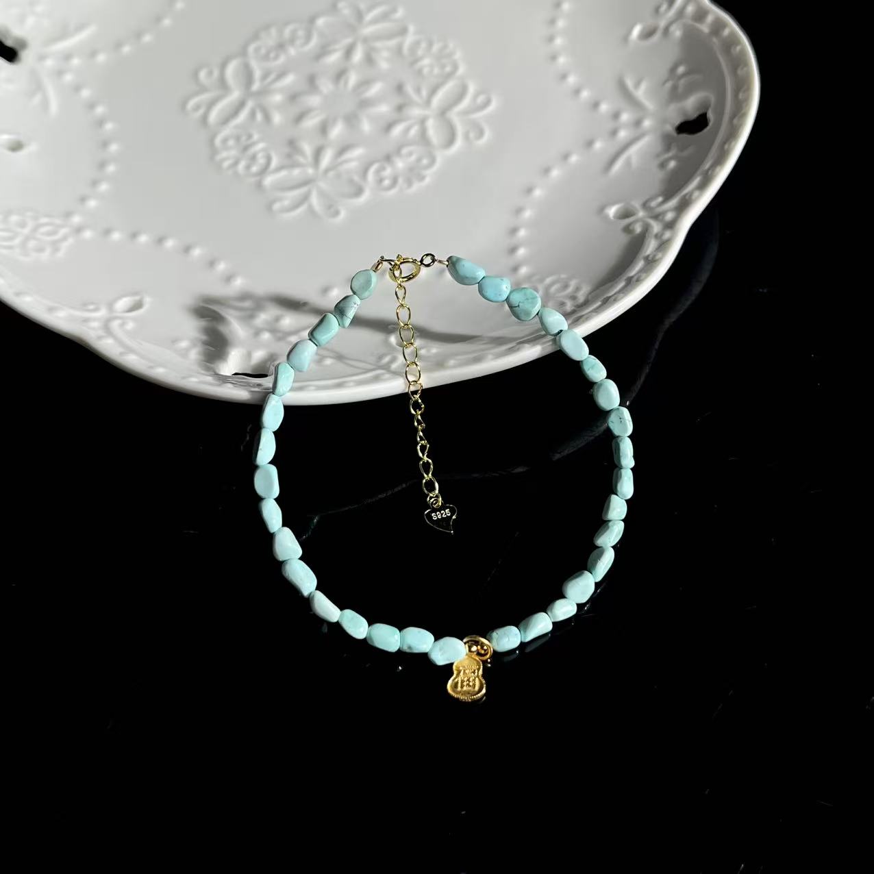 【大鱼甄选】湖北十堰原矿绿松手链3mm+XD22多样性发其一