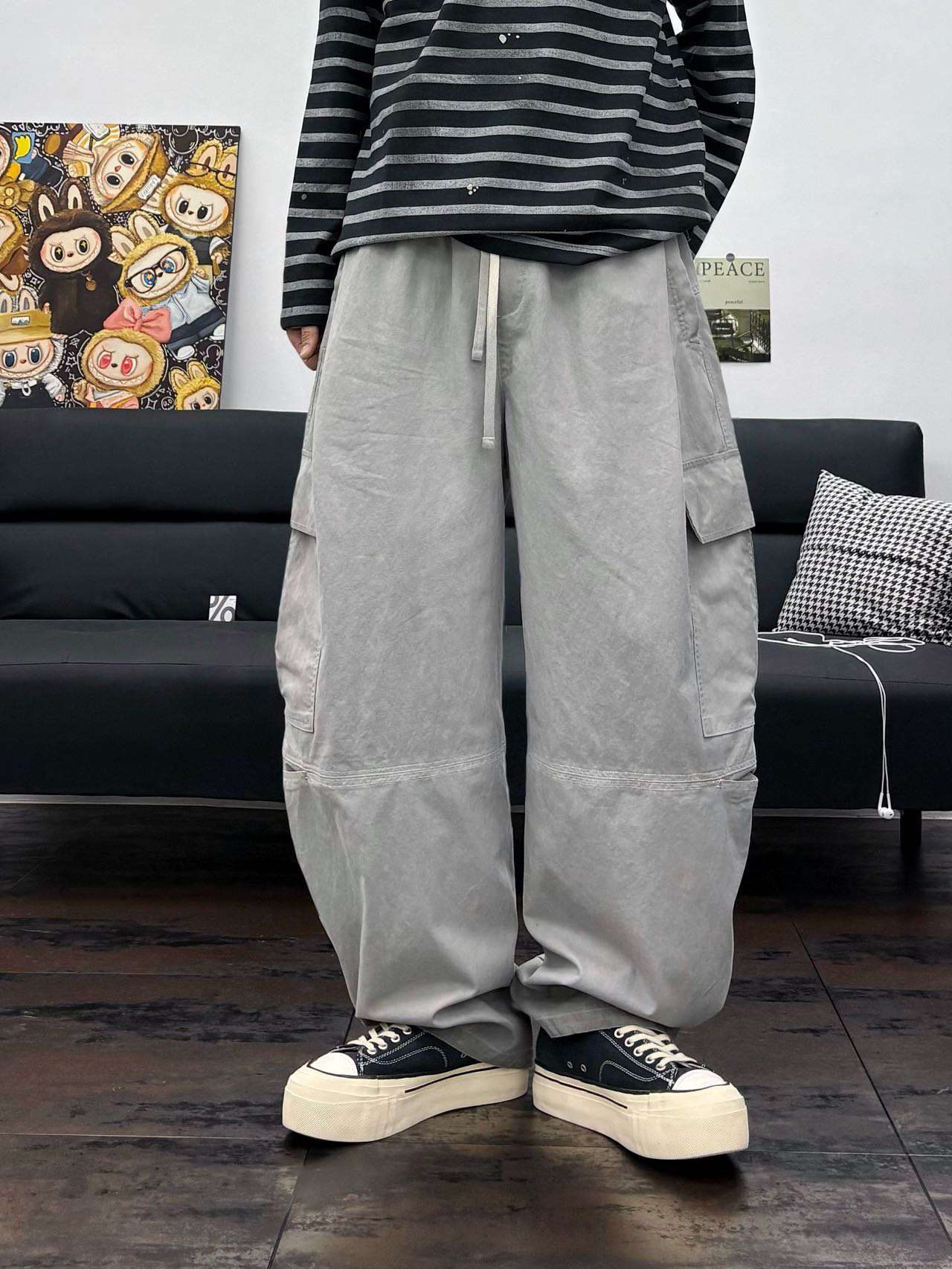 纯色潮工装裤宽松型口袋休闲裤阔腿百搭高街复古ins
