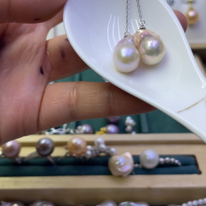 淡水珍珠耳饰银S925镶嵌