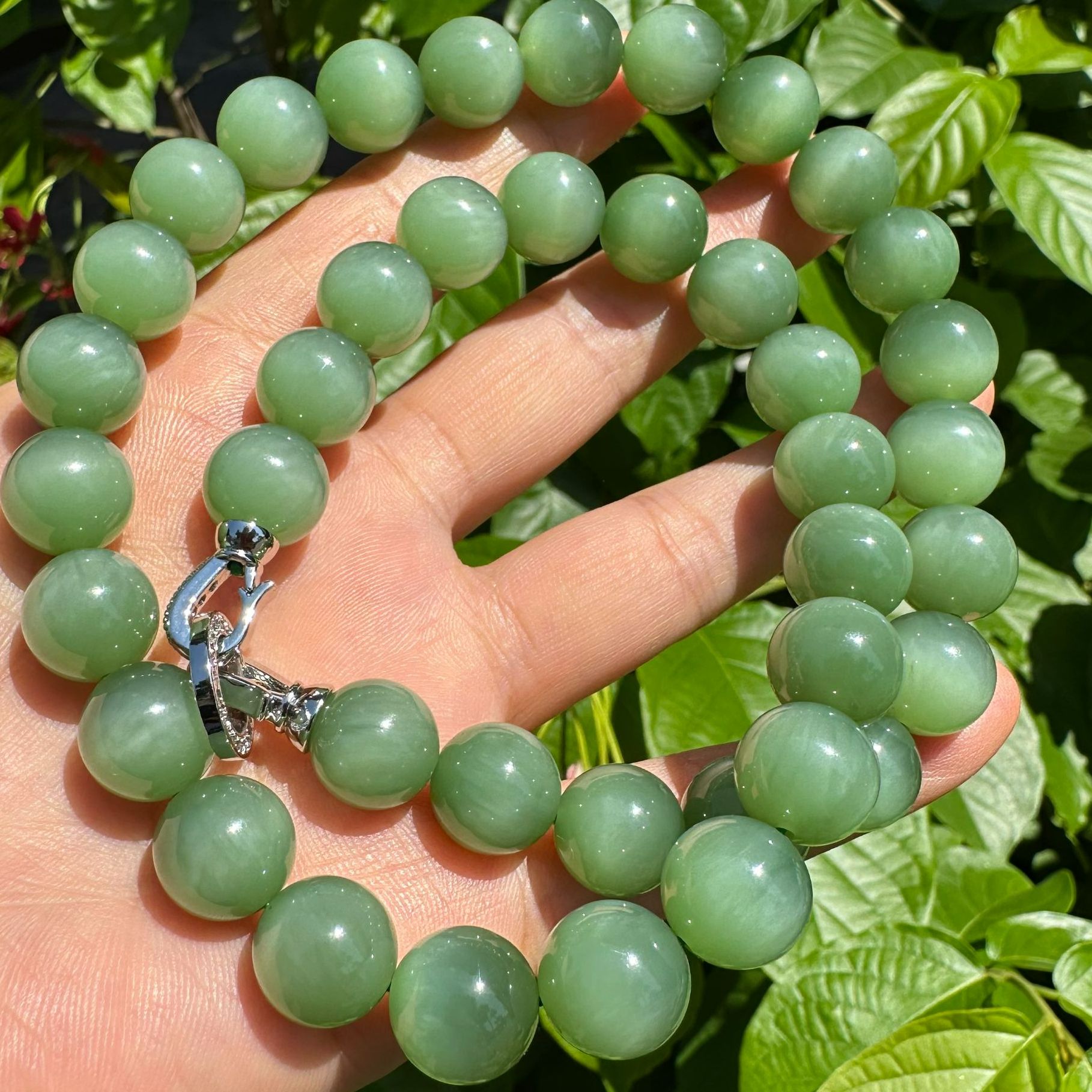 七号矿猫眼项链粉绿卡12