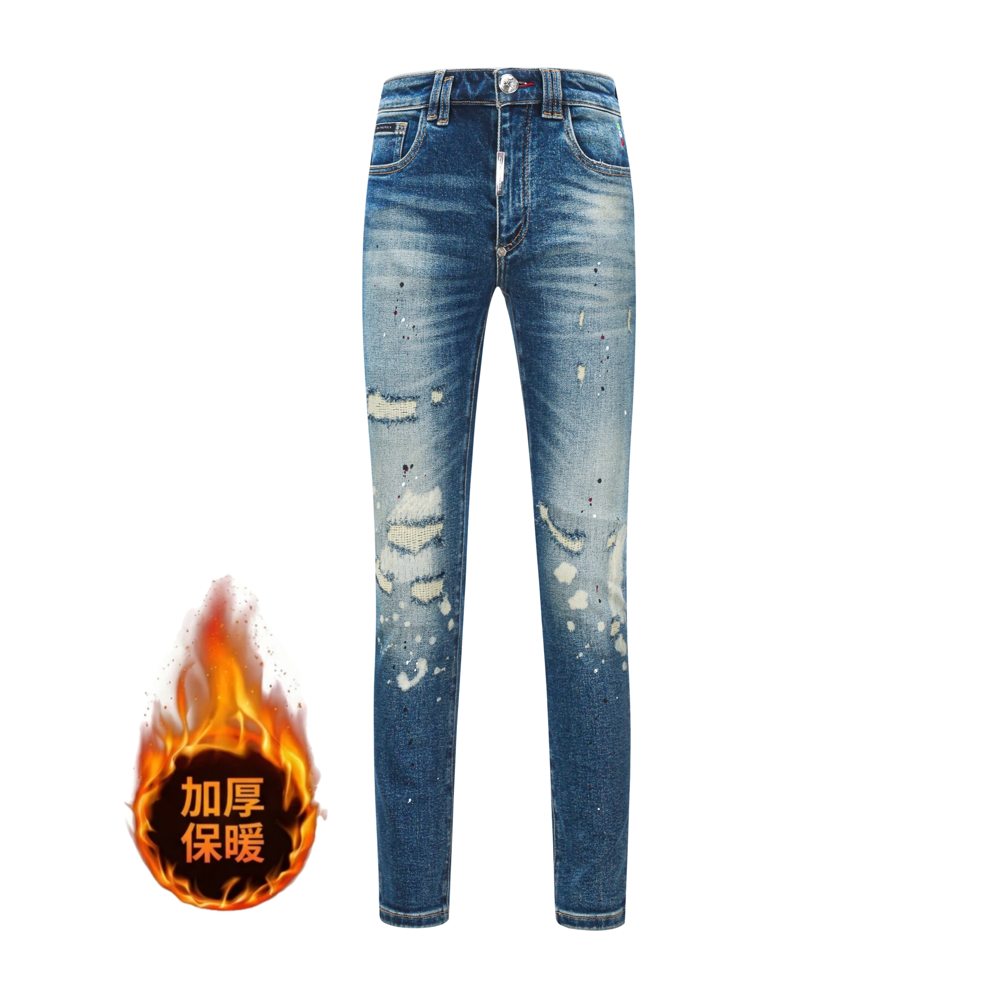 PRATHIKPLEIN冬季男士新款牛仔裤男士蓝色经典时尚修身直筒复古