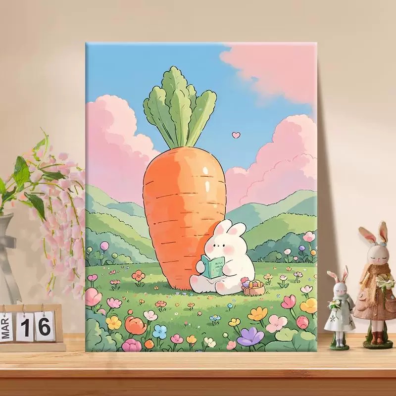 胡罗卜小兔|数字油画diy真心遮盖六代颜料填涂色手绘礼物油彩装饰