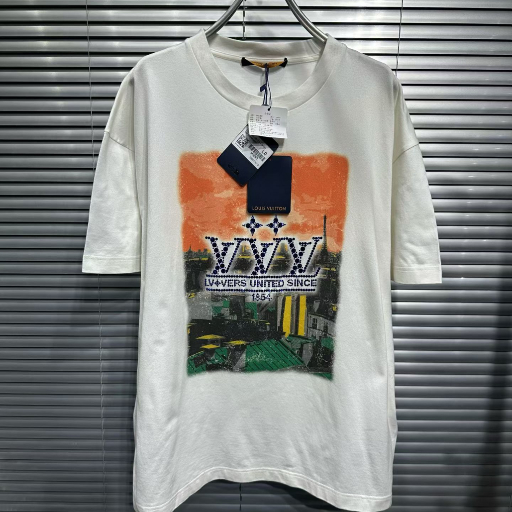 未使用 LouisVuitton/路易威登 25ss水钻字母白色短袖/L码