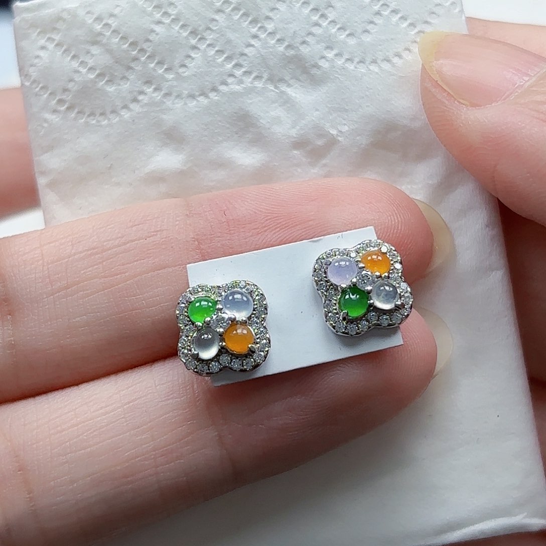 翡翠耳饰银S925镶嵌耳饰