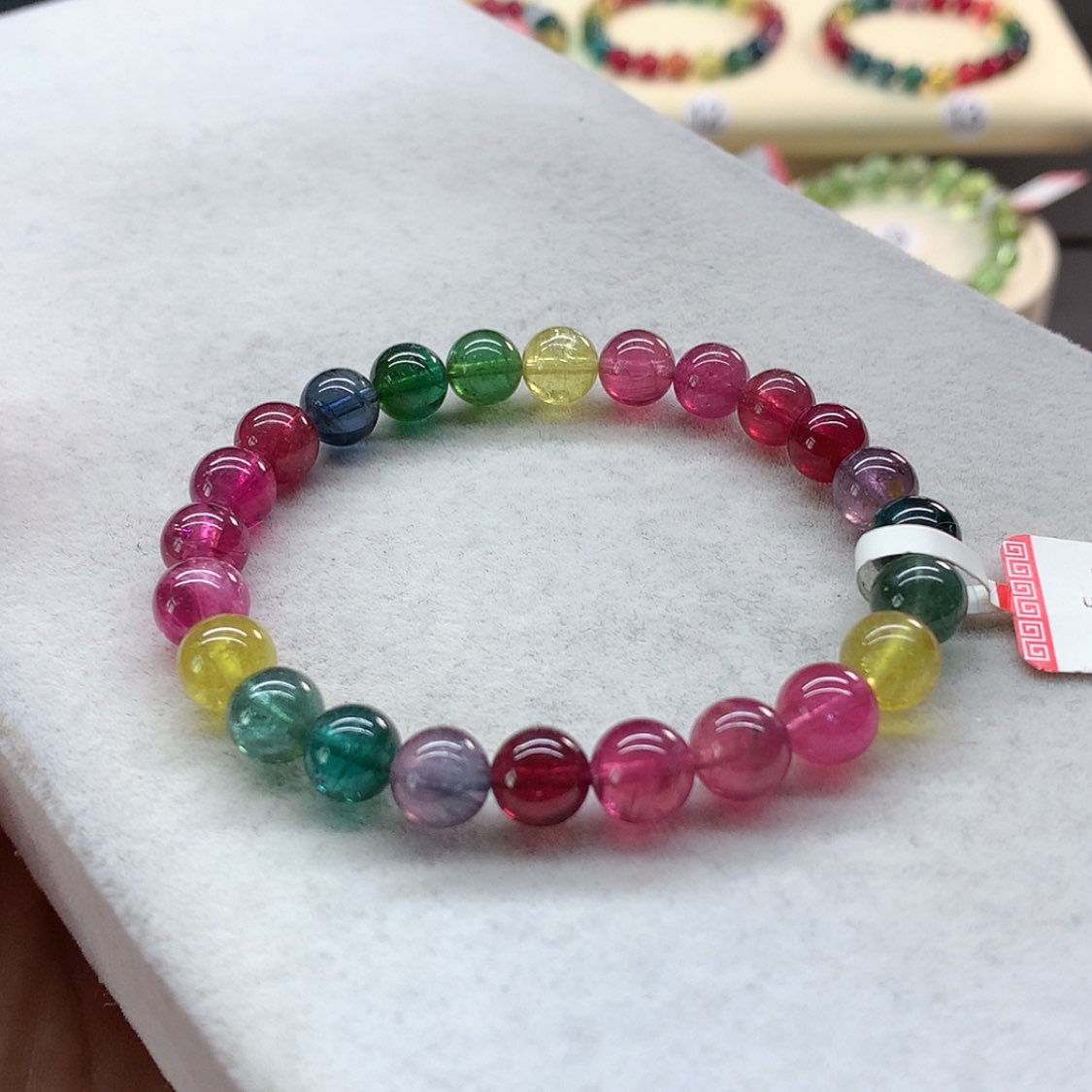 【闪购商品】未镶嵌手链碧玺彩虹色标单圈7.5