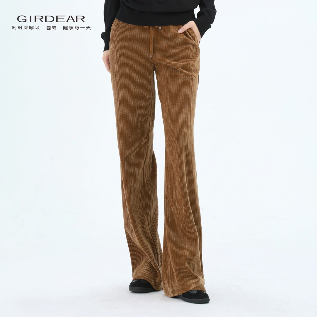 GIRDEAR/哥弟秋季新款爆款休闲显瘦雪尼尔直筒加厚保暖裤1100280