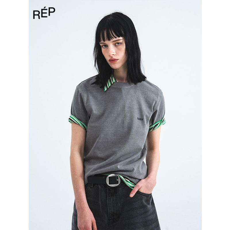 REP-NOICE设计师品牌黄色/炭黑logo短袖T 26SS