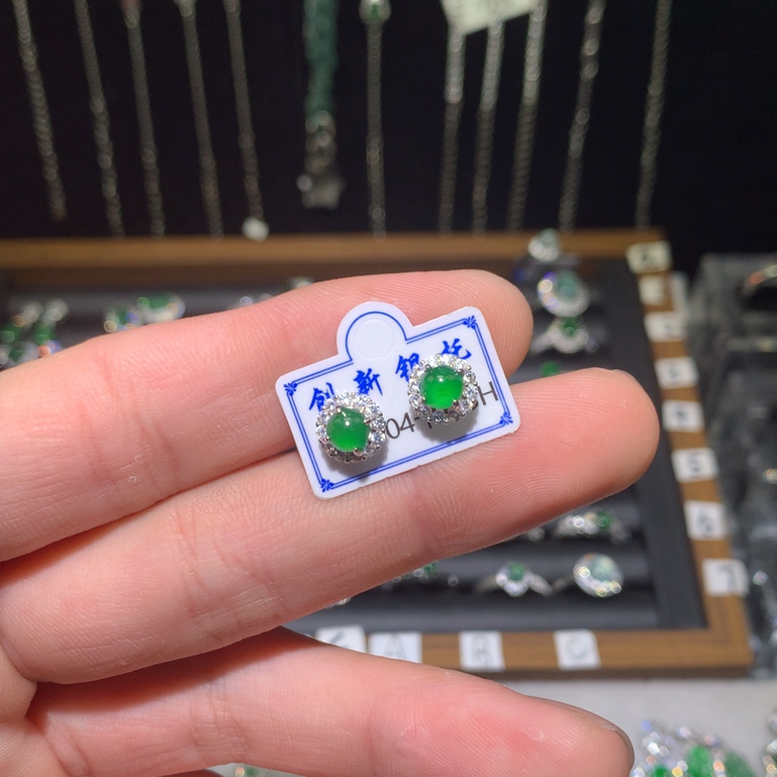 翡翠银S925镶嵌耳饰