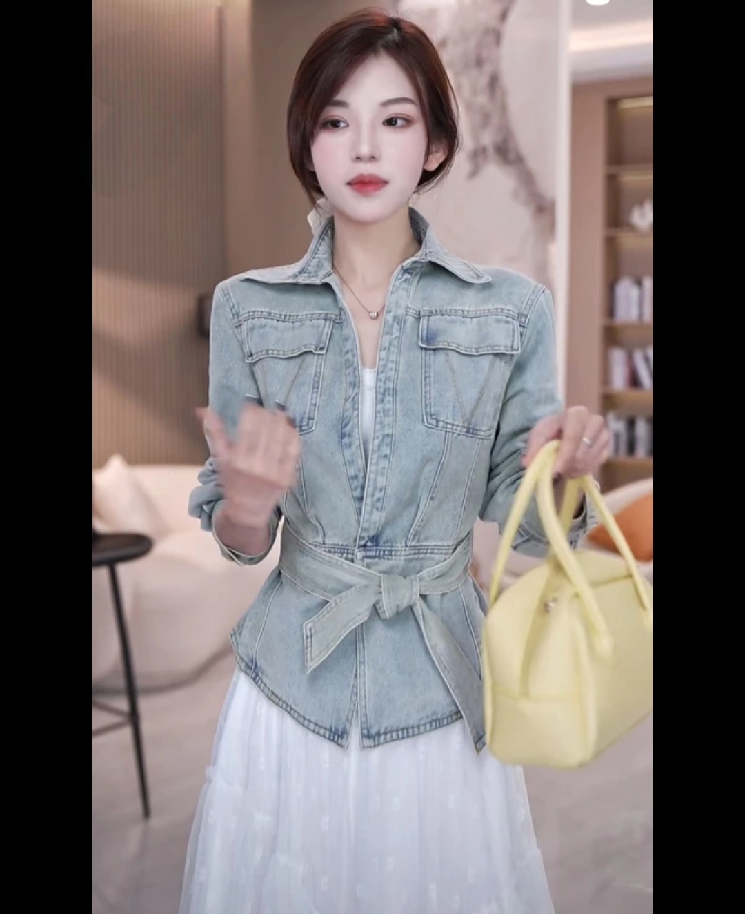 【街区派对】2025春季新款设计感时尚复古洗水工艺牛仔上衣潮套装女