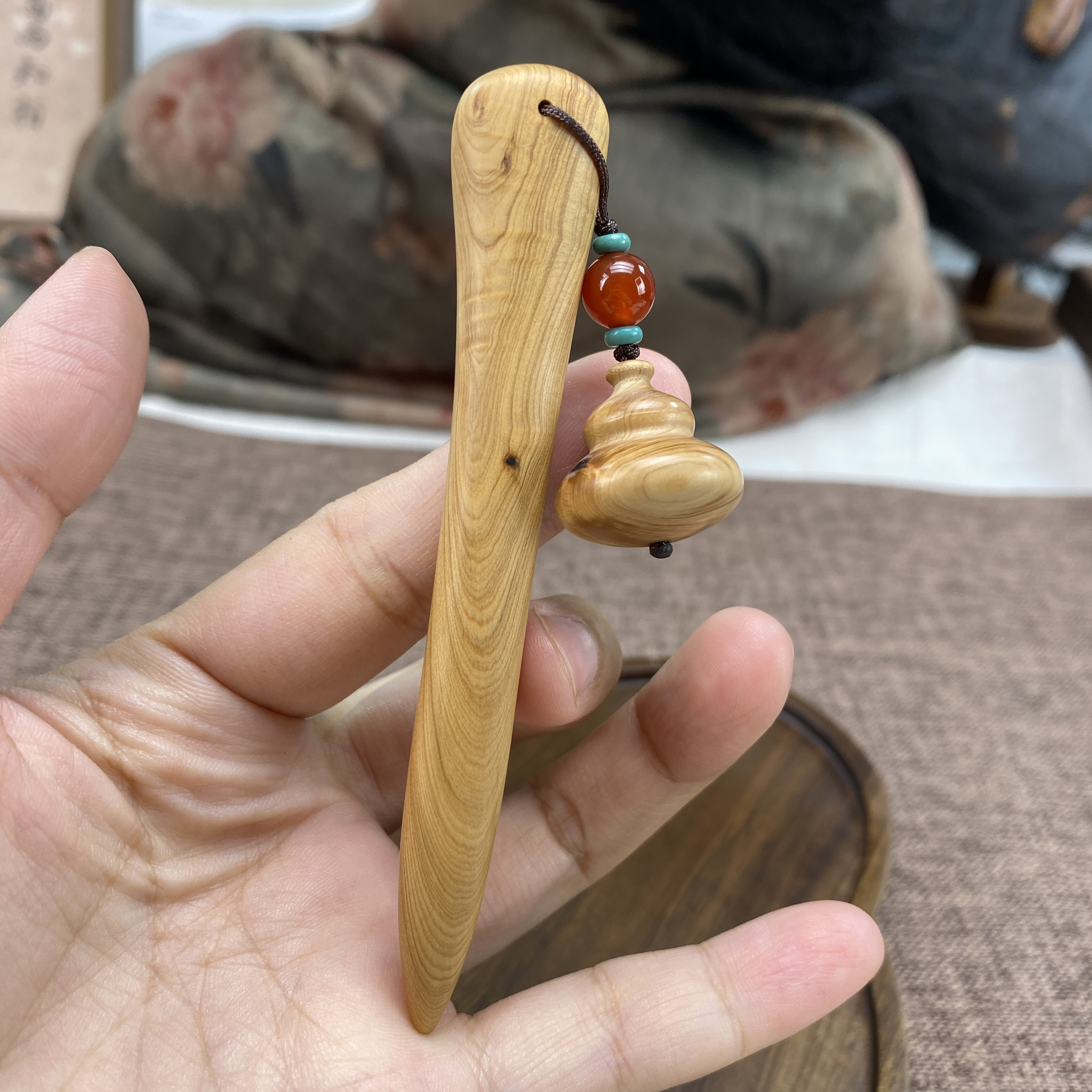 10.7cm手滚滚崖柏葫芦步摇y20福禄发簪日常古典极简百搭国风发饰