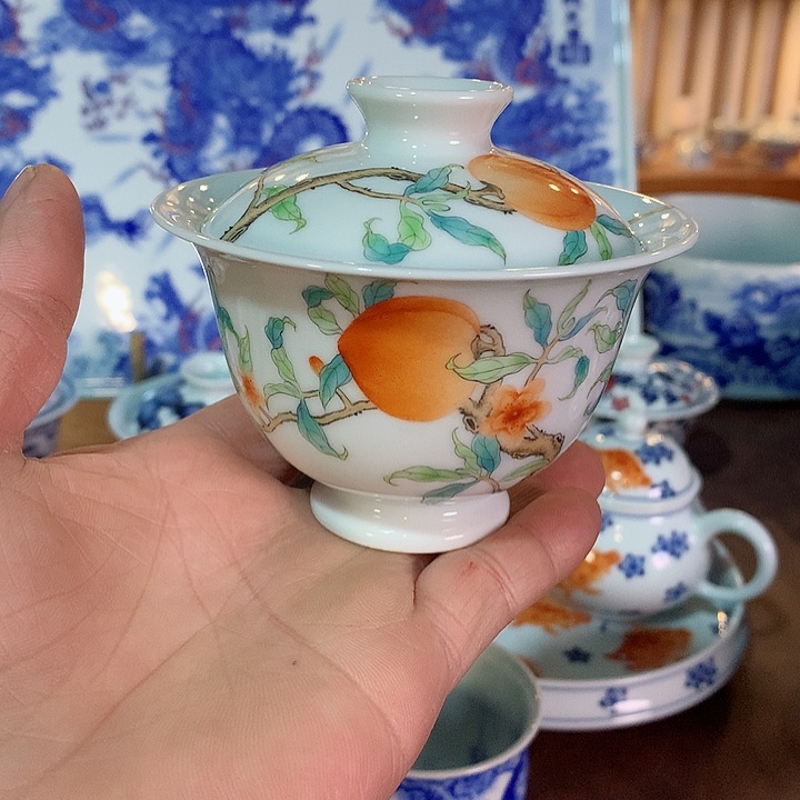 錡镇堂手工手绘盖碗