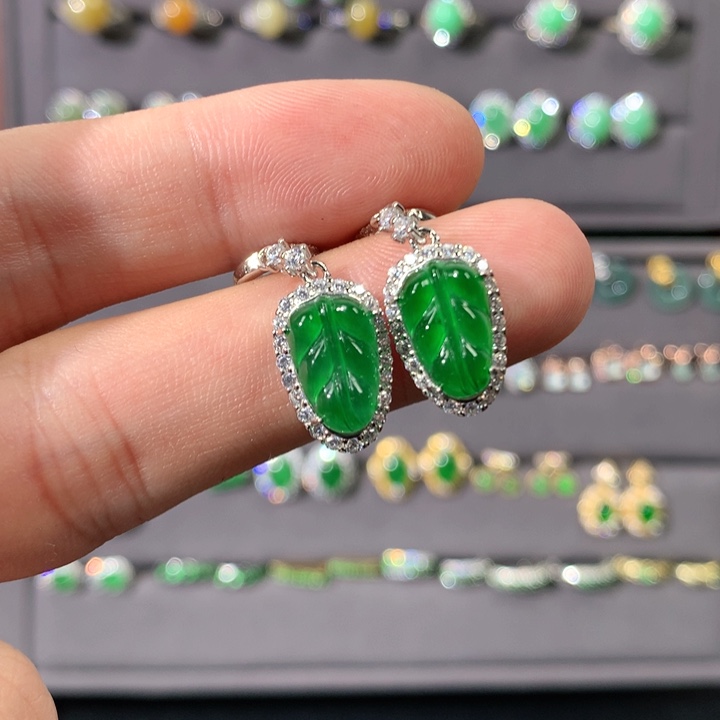 翡翠耳饰银S925镶嵌耳饰