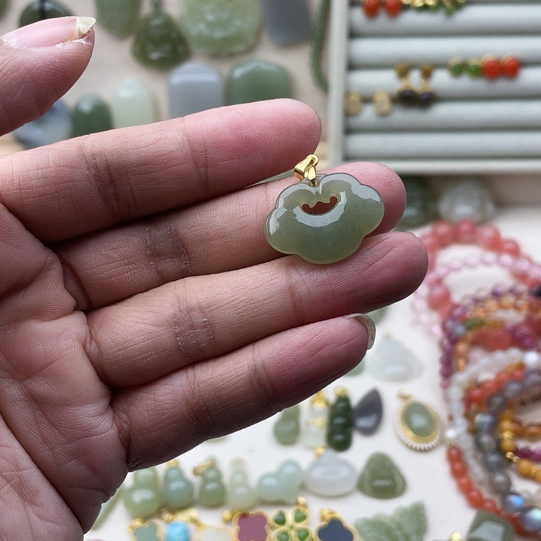 和田玉银S925镶嵌吊坠(不含链)