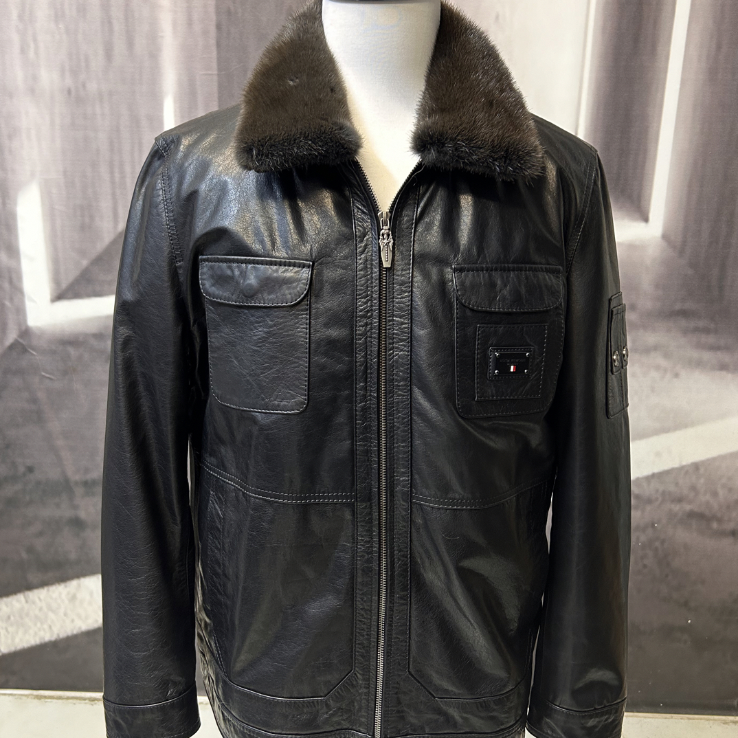 冬季男士牛皮油蜡水貂领羊毛内胆真皮皮衣内胆可拆卸