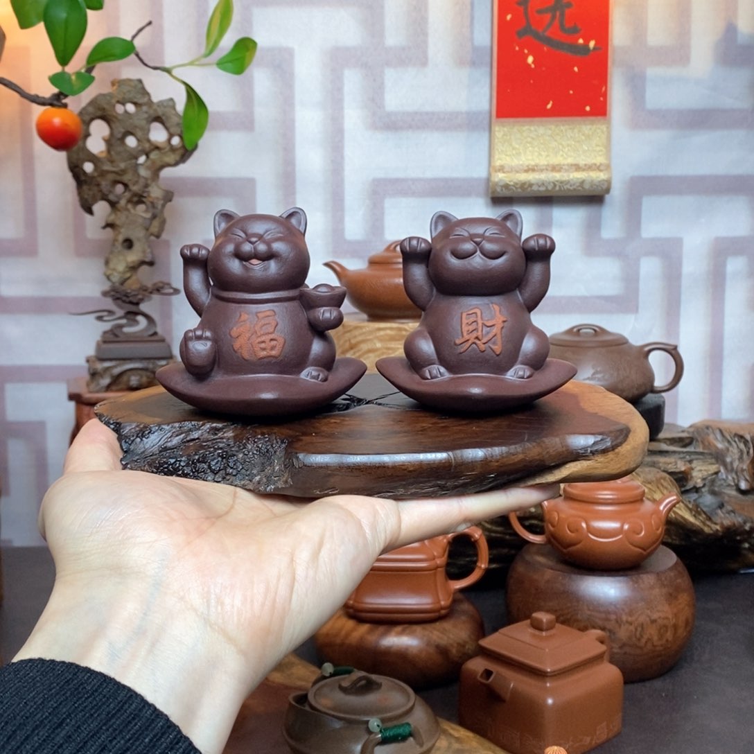紫砂茶具紫泥精工茶宠招财猫