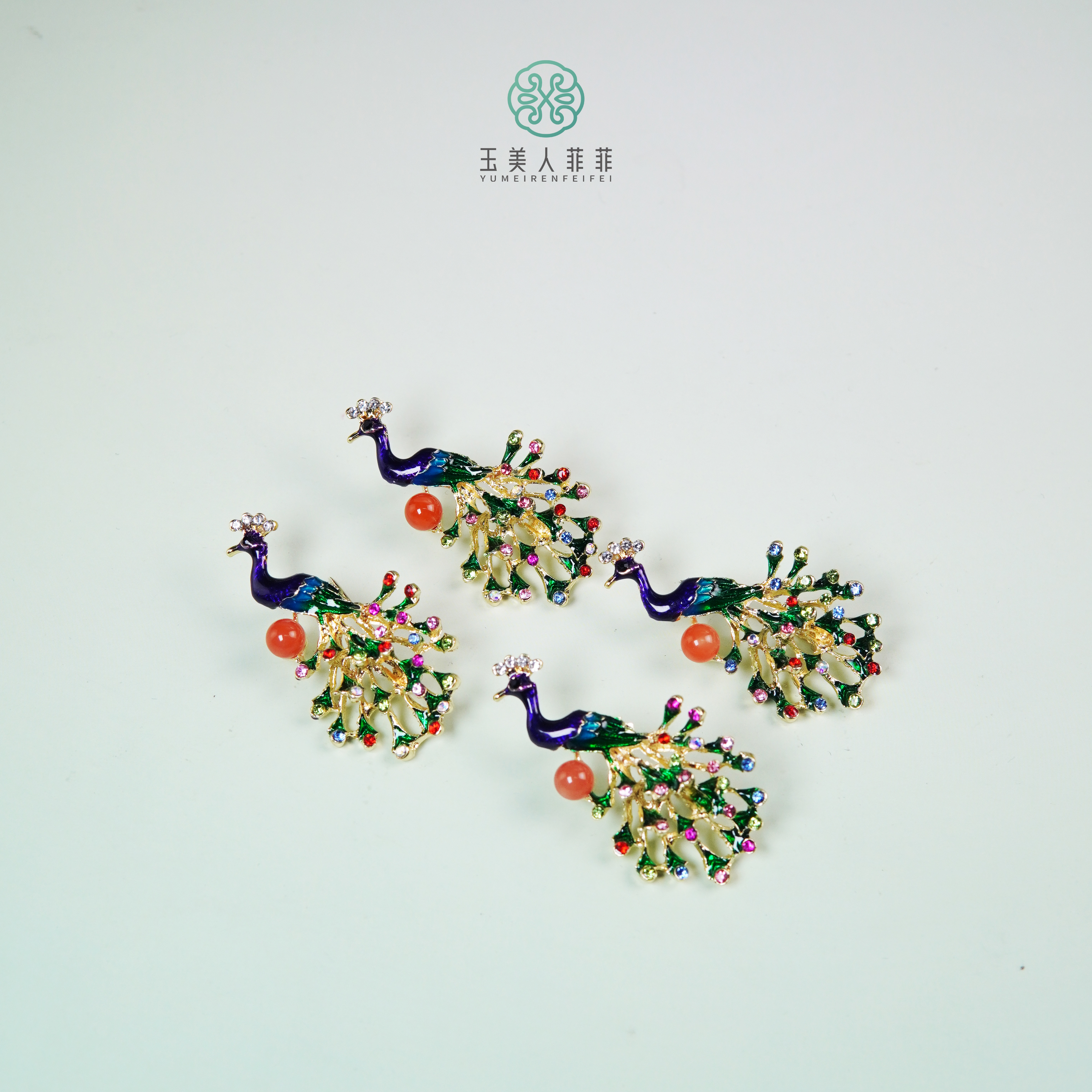 石惑珠宝~南红圆珠孔雀胸针样%多样性发一