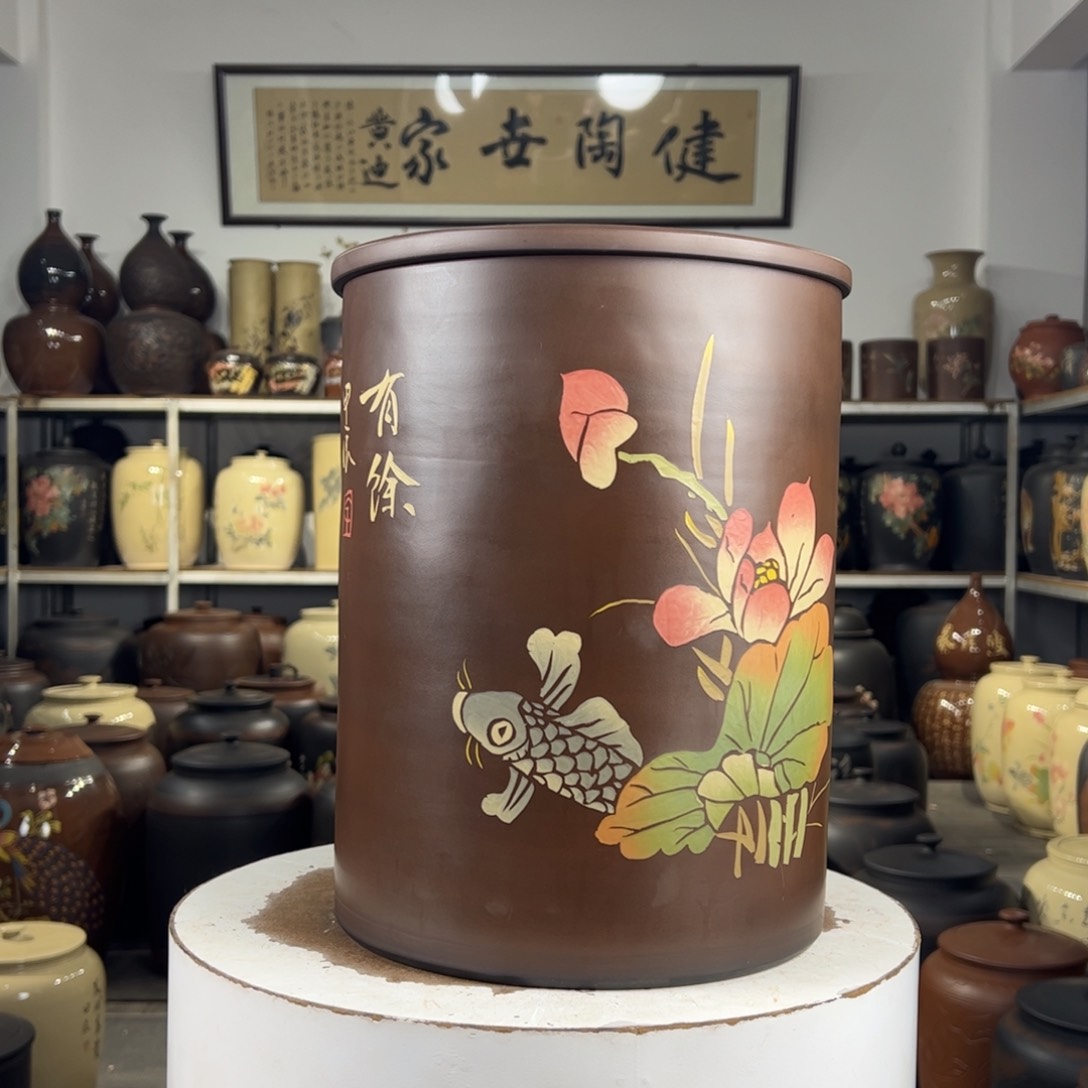 11饼茶缸2斤散茶罐阴刻阳填