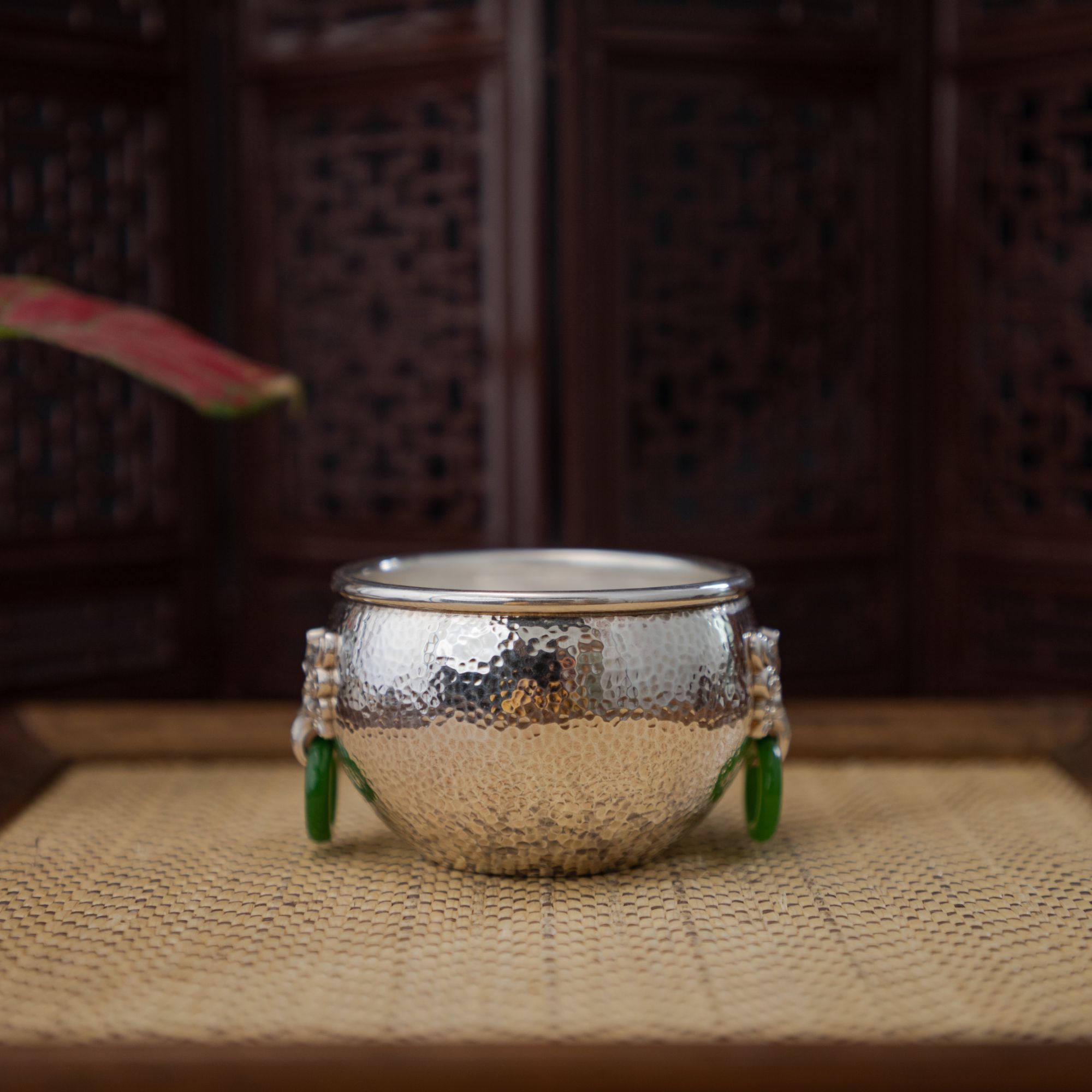 纯手工锤纹玉环兽面门海主人杯