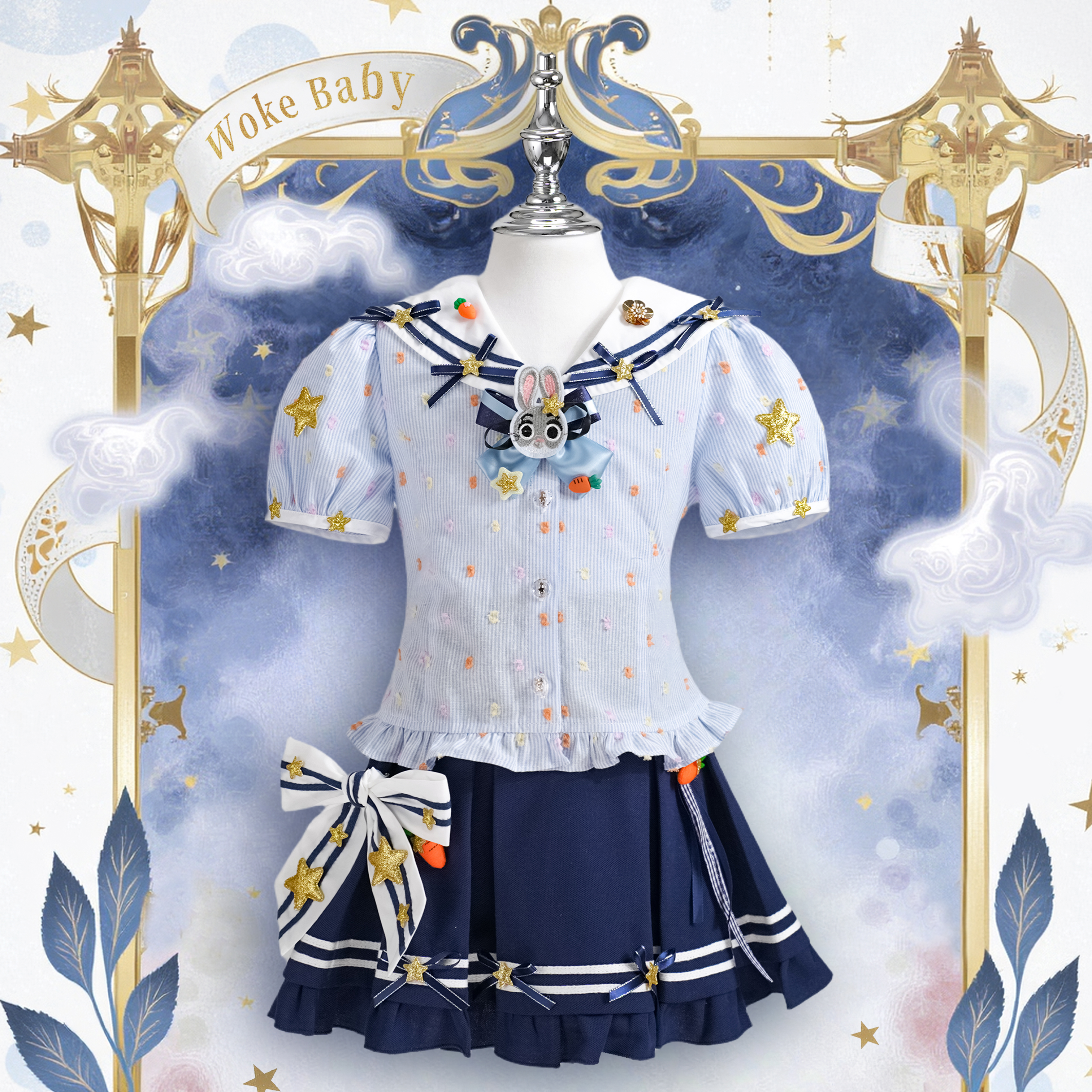 女童夏季可爱中大童上衣中领套头汉服短裙M5616